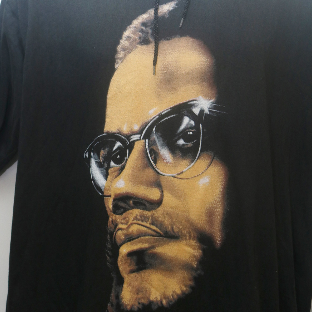 90's Vintage "MALCOM X" Specialty T-shirt Hoodie - Picture 2 of 5